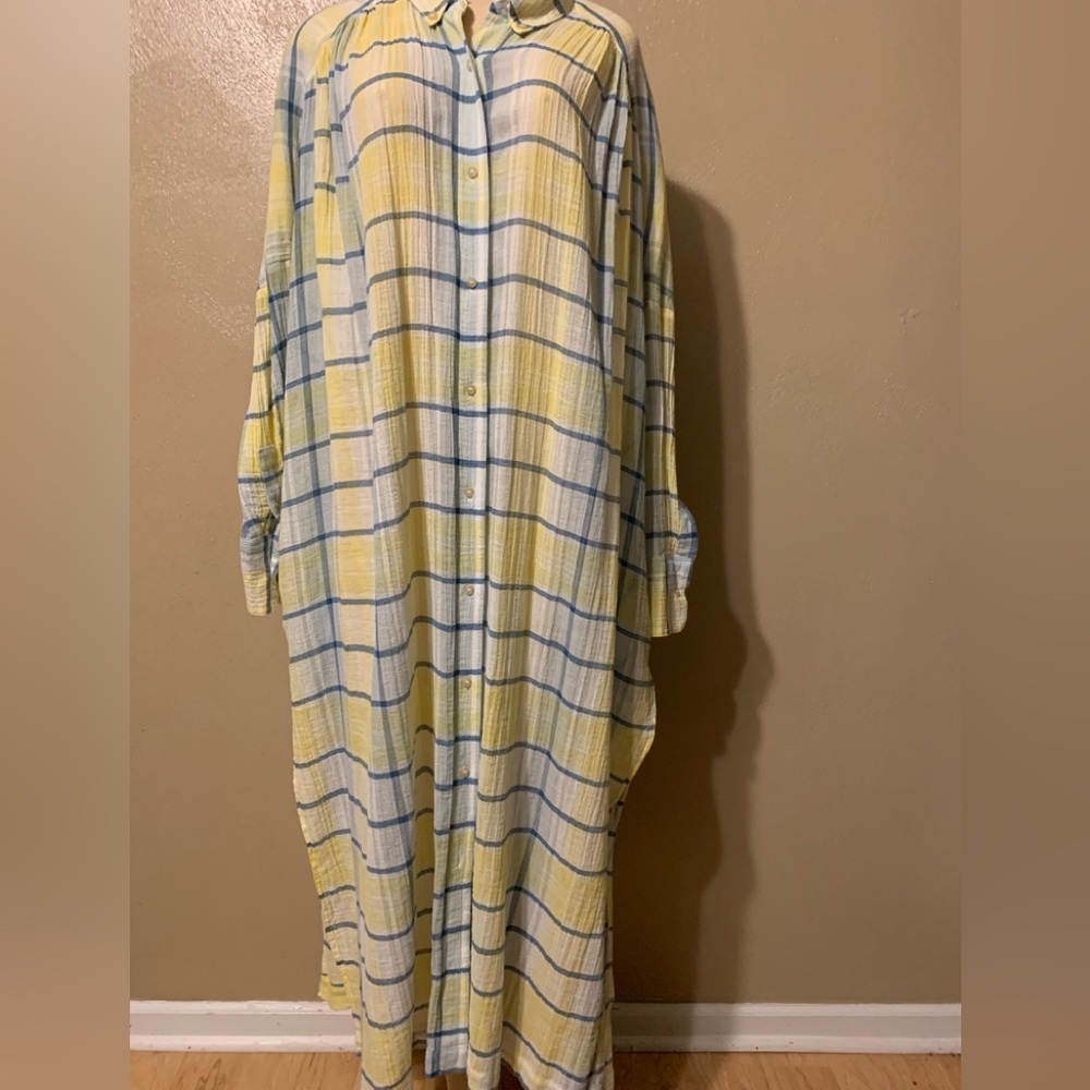 Free People Yellow and Blue Plaid Top